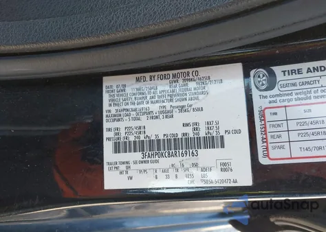 2010 Ford Fusion Sport from USA, damaged, VIN 3FAHP0KC8AR169163